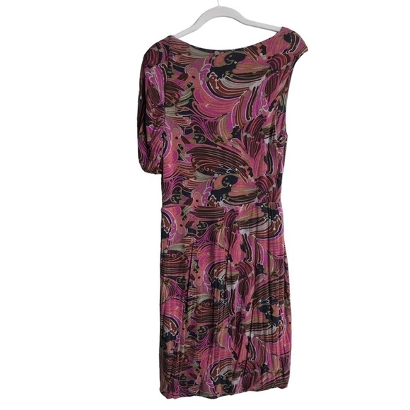 Trina Turk Raven Plumes Dress Pink Multicolor Asymmetrical Neckline Size 12 - Picture 2 of 9